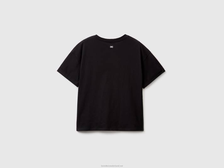 vrouwen Benetton T-shirt van 100% katoen met slogan zwart 4R62303