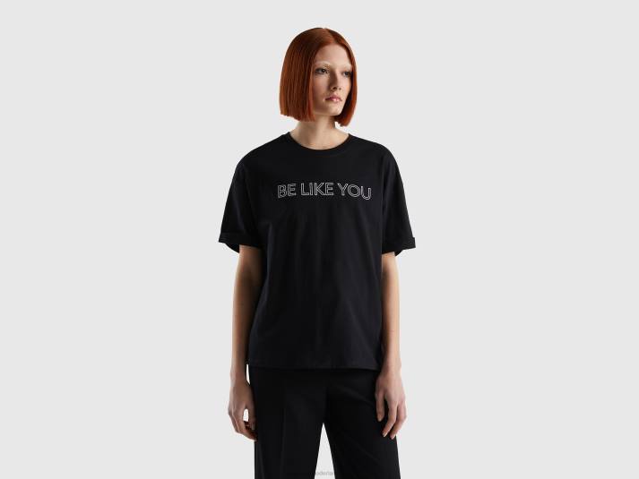 vrouwen Benetton T-shirt van 100% katoen met slogan zwart 4R623877