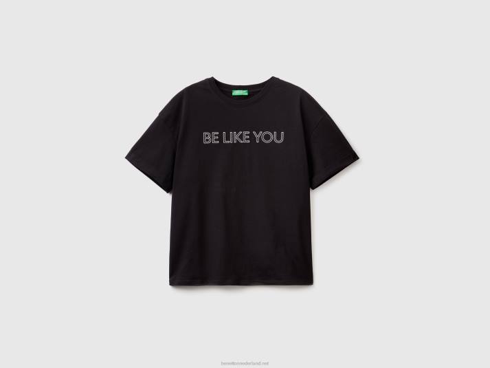 vrouwen Benetton T-shirt van 100% katoen met slogan zwart 4R623877