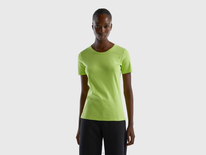 vrouwen Benetton T-shirt van lang vezelkatoen Neon groen 4R62355