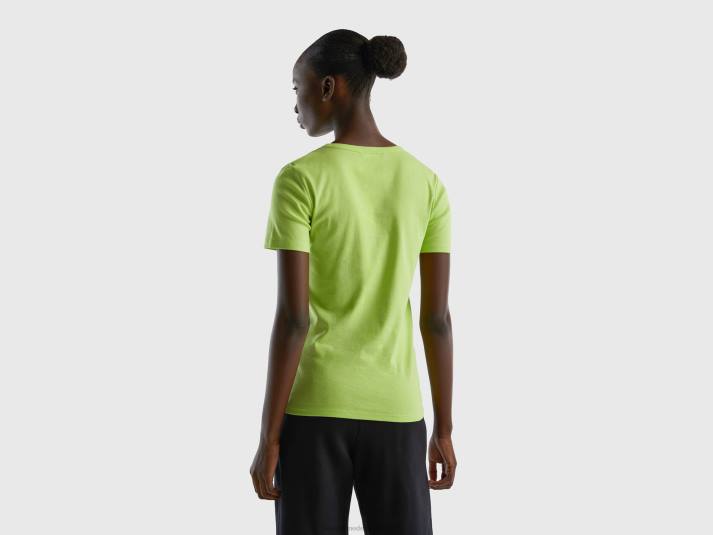 vrouwen Benetton T-shirt van lang vezelkatoen Neon groen 4R62355