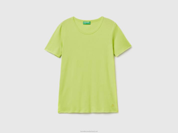 vrouwen Benetton T-shirt van lang vezelkatoen Neon groen 4R62355