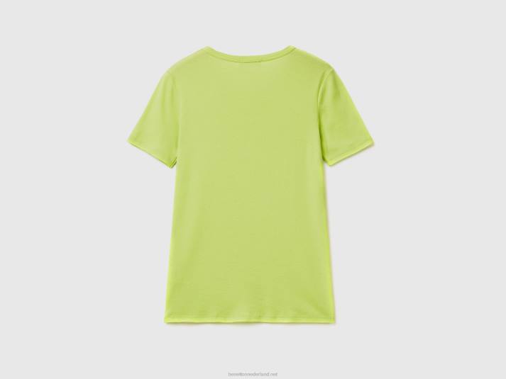 vrouwen Benetton T-shirt van lang vezelkatoen Neon groen 4R62355