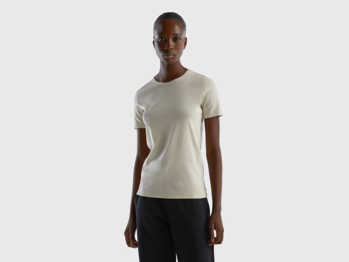 vrouwen Benetton T-shirt van lang vezelkatoen beige 4R62432