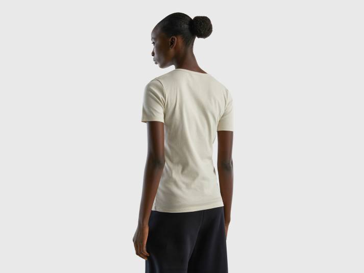 vrouwen Benetton T-shirt van lang vezelkatoen beige 4R62432