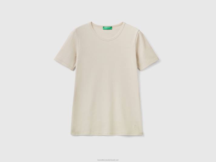 vrouwen Benetton T-shirt van lang vezelkatoen beige 4R62432