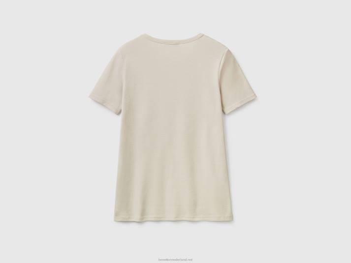 vrouwen Benetton T-shirt van lang vezelkatoen beige 4R62432