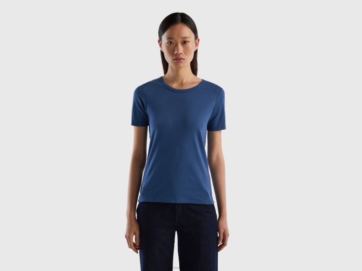 vrouwen Benetton T-shirt van lang vezelkatoen blauw 4R62470