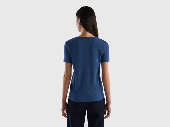 vrouwen Benetton T-shirt van lang vezelkatoen blauw 4R62470
