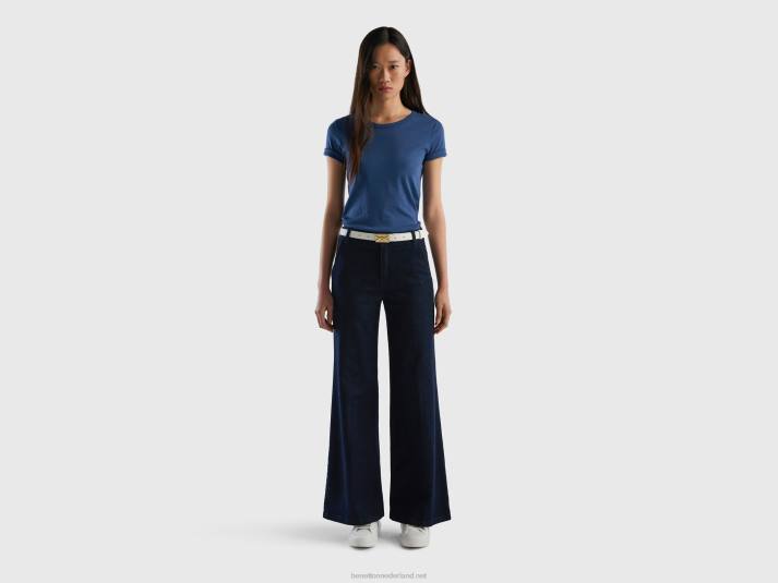 vrouwen Benetton T-shirt van lang vezelkatoen blauw 4R62470