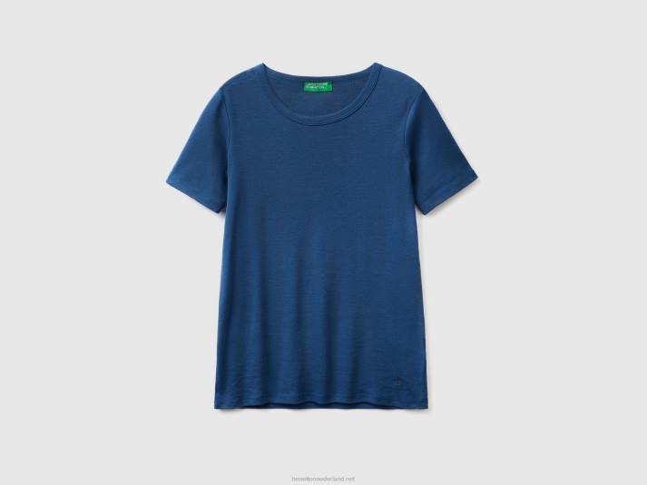 vrouwen Benetton T-shirt van lang vezelkatoen blauw 4R62470