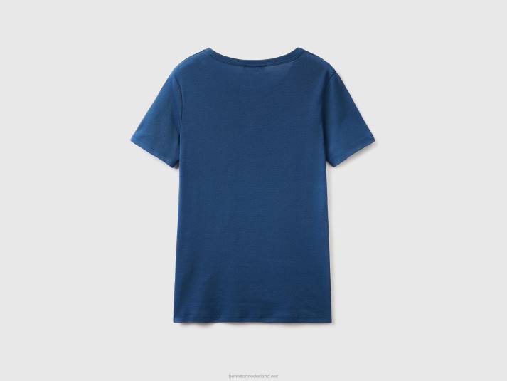 vrouwen Benetton T-shirt van lang vezelkatoen blauw 4R62470