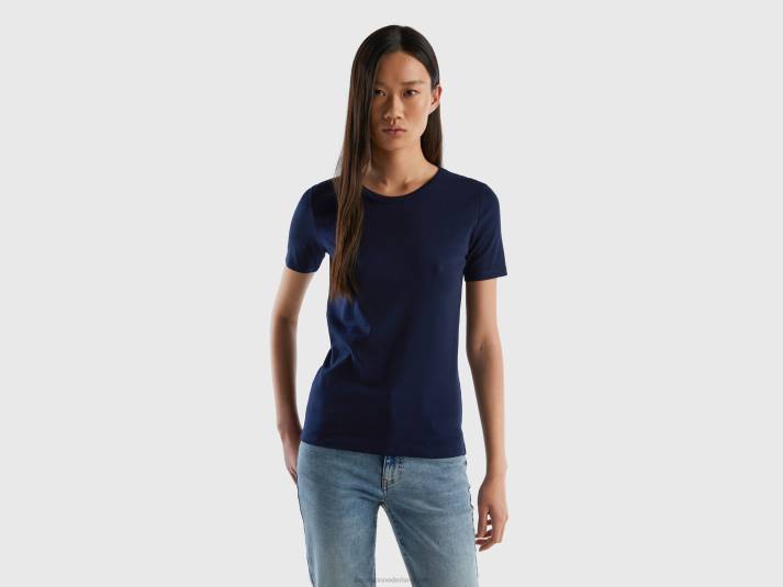 vrouwen Benetton T-shirt van lang vezelkatoen donkerblauw 4R623919