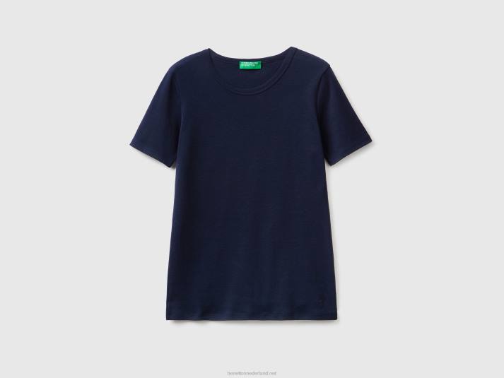 vrouwen Benetton T-shirt van lang vezelkatoen donkerblauw 4R623919