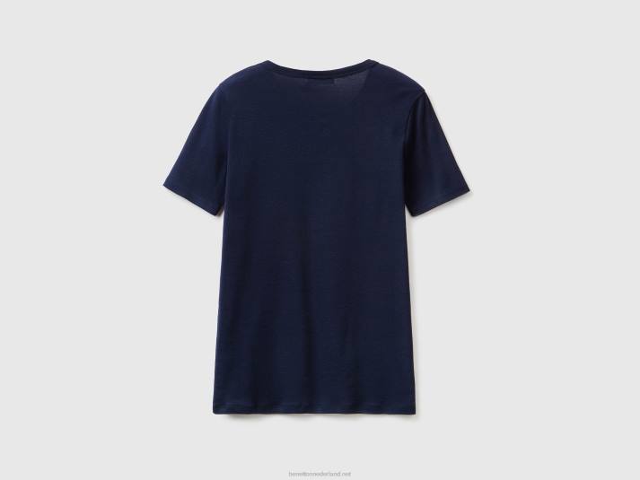 vrouwen Benetton T-shirt van lang vezelkatoen donkerblauw 4R623919