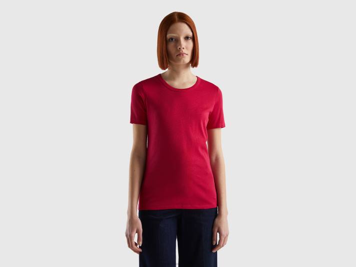 vrouwen Benetton T-shirt van lang vezelkatoen fuchsia 4R62326