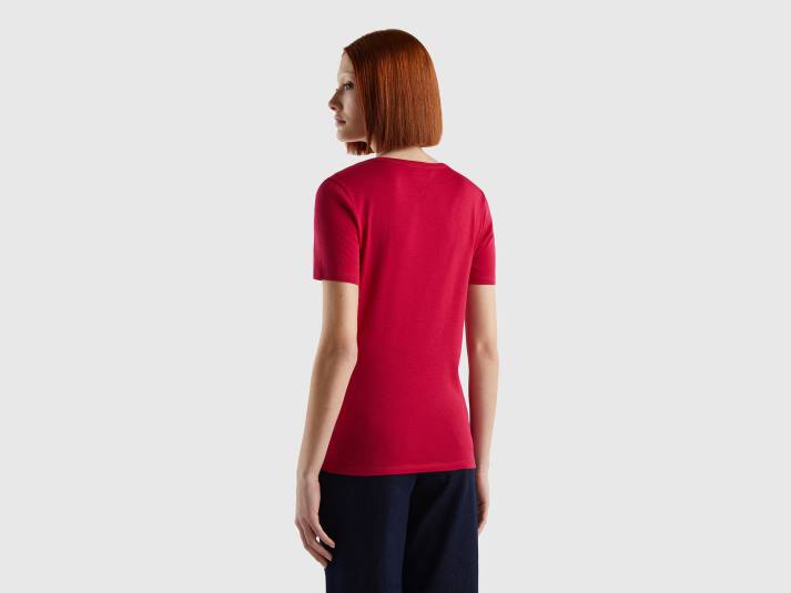 vrouwen Benetton T-shirt van lang vezelkatoen fuchsia 4R623802