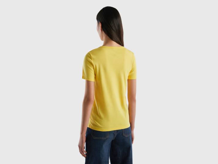 vrouwen Benetton T-shirt van lang vezelkatoen geel 4R623833