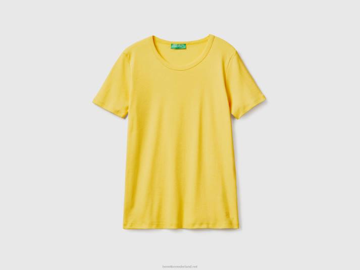 vrouwen Benetton T-shirt van lang vezelkatoen geel 4R623833