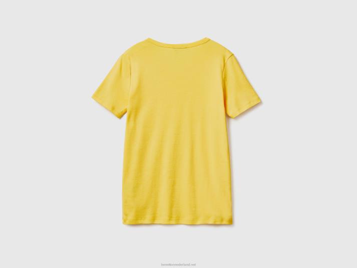 vrouwen Benetton T-shirt van lang vezelkatoen geel 4R623833