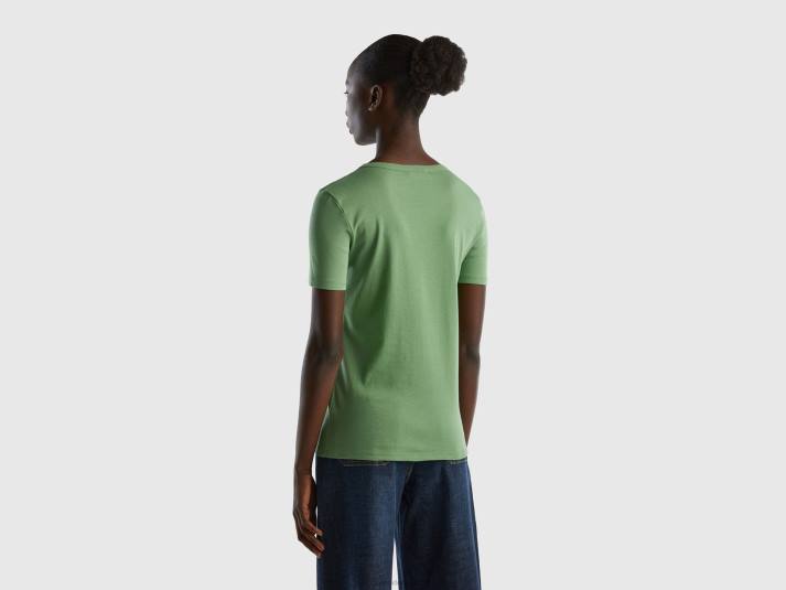 vrouwen Benetton T-shirt van lang vezelkatoen groente 4R62328