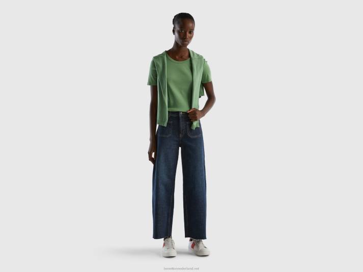 vrouwen Benetton T-shirt van lang vezelkatoen groente 4R62328