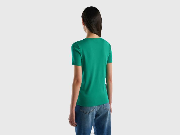 vrouwen Benetton T-shirt van lang vezelkatoen groente 4R62456