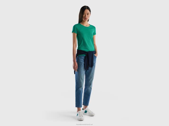 vrouwen Benetton T-shirt van lang vezelkatoen groente 4R62456