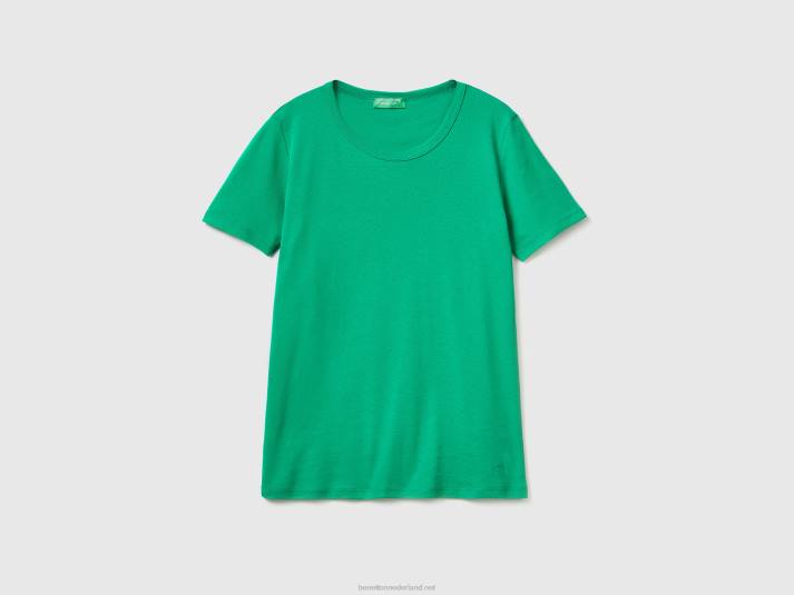 vrouwen Benetton T-shirt van lang vezelkatoen groente 4R62456