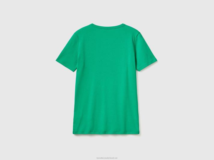 vrouwen Benetton T-shirt van lang vezelkatoen groente 4R62456