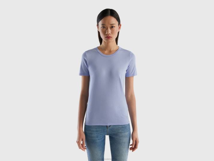 vrouwen Benetton T-shirt van lang vezelkatoen lavendel 4R62337