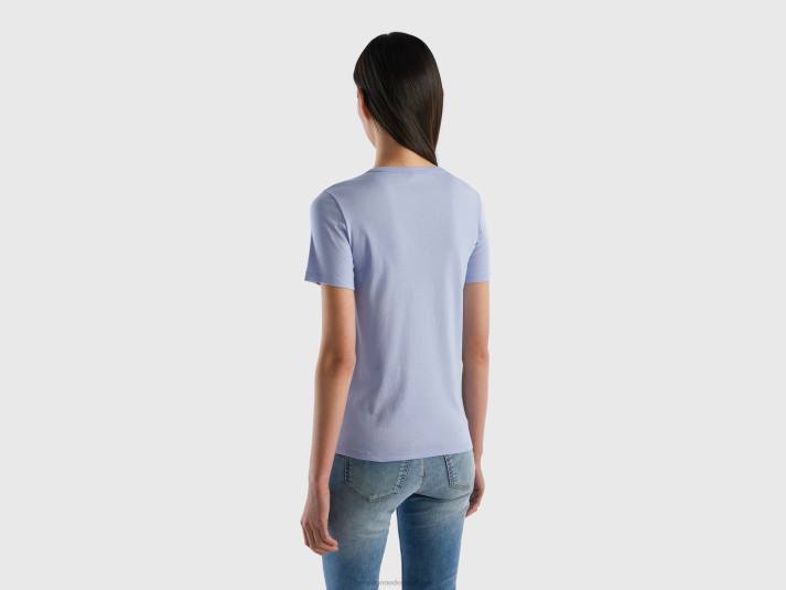 vrouwen Benetton T-shirt van lang vezelkatoen lavendel 4R62337