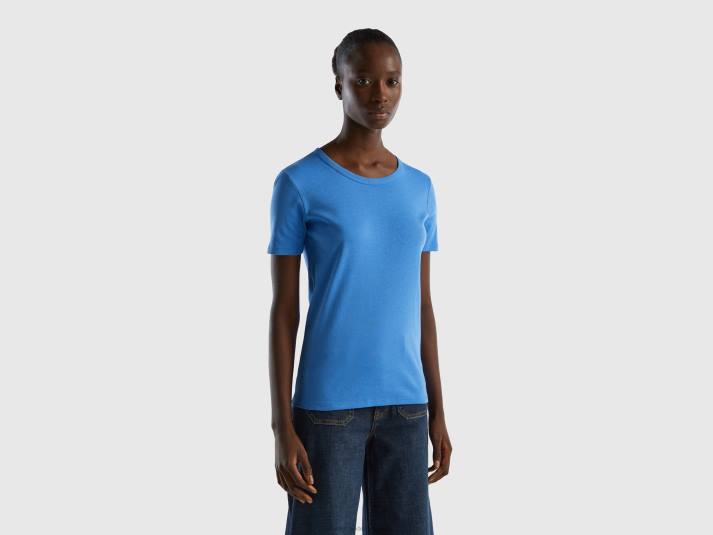 vrouwen Benetton T-shirt van lang vezelkatoen lichtblauw 4R623853
