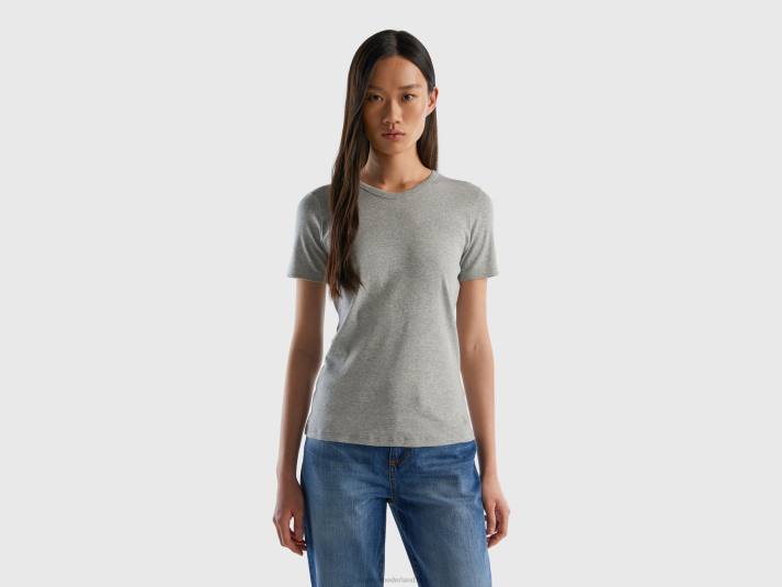 vrouwen Benetton T-shirt van lang vezelkatoen lichtgrijs 4R623927