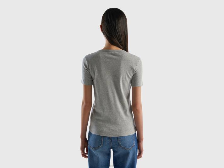 vrouwen Benetton T-shirt van lang vezelkatoen lichtgrijs 4R623927