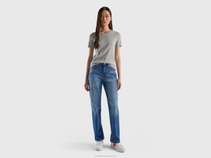 vrouwen Benetton T-shirt van lang vezelkatoen lichtgrijs 4R623927