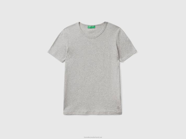 vrouwen Benetton T-shirt van lang vezelkatoen lichtgrijs 4R623927
