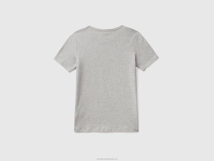 vrouwen Benetton T-shirt van lang vezelkatoen lichtgrijs 4R62426