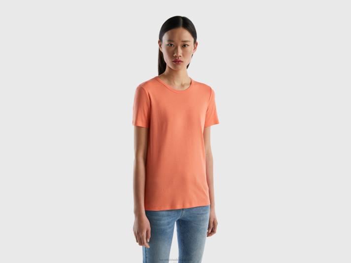 vrouwen Benetton T-shirt van lang vezelkatoen oranje 4R62354