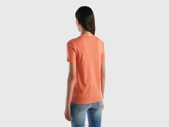 vrouwen Benetton T-shirt van lang vezelkatoen oranje 4R62354