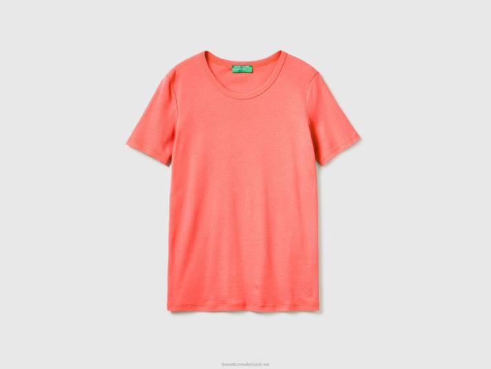 vrouwen Benetton T-shirt van lang vezelkatoen oranje 4R62354