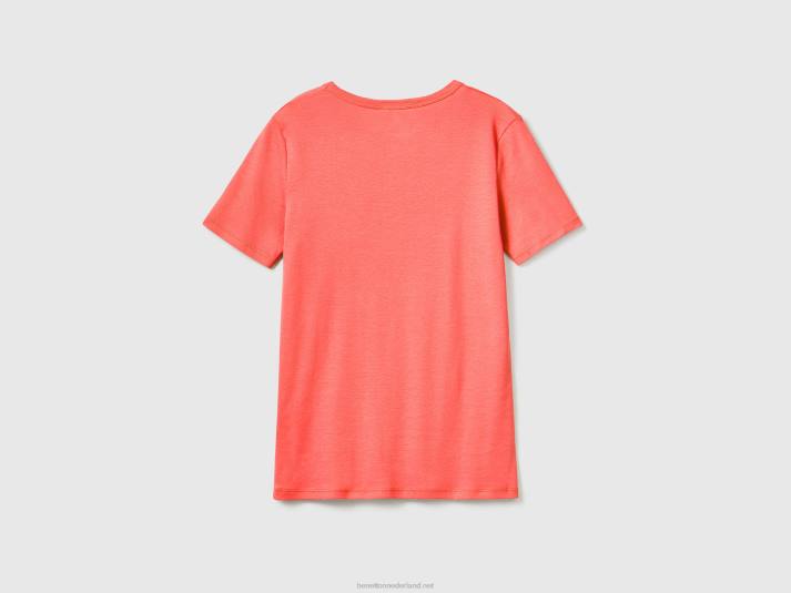 vrouwen Benetton T-shirt van lang vezelkatoen oranje 4R623816