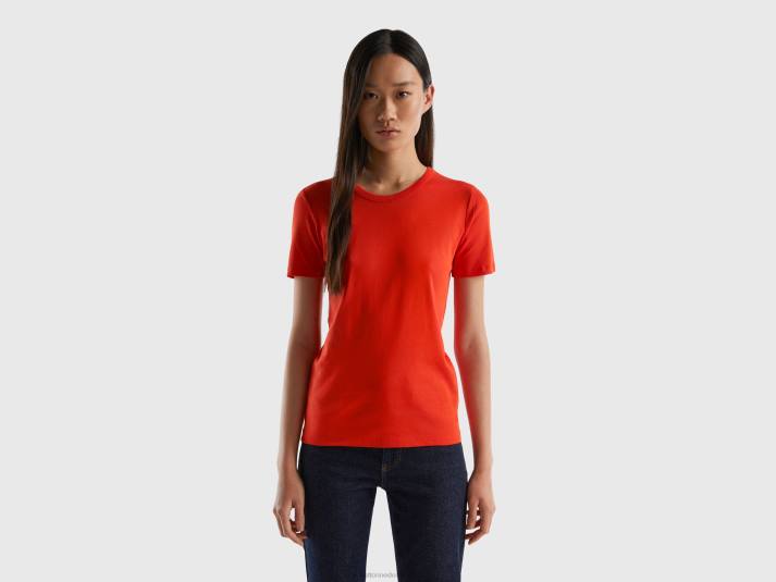 vrouwen Benetton T-shirt van lang vezelkatoen rood 4R623834