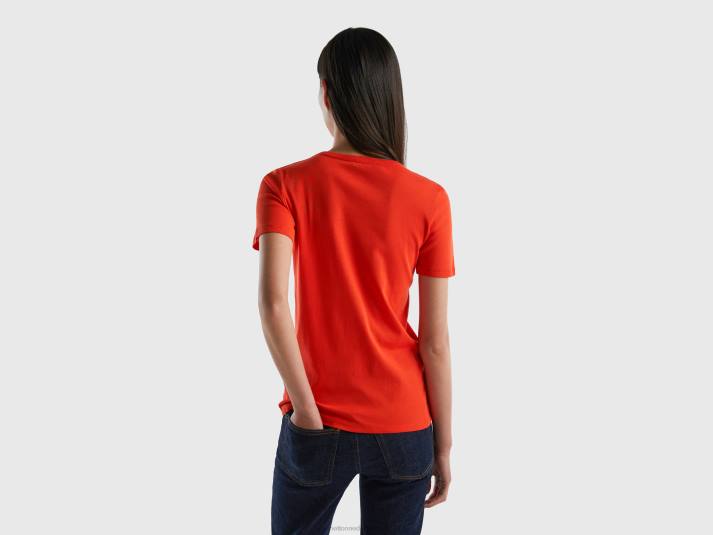 vrouwen Benetton T-shirt van lang vezelkatoen rood 4R623834