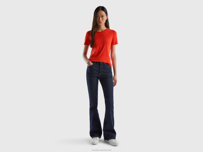 vrouwen Benetton T-shirt van lang vezelkatoen rood 4R623834