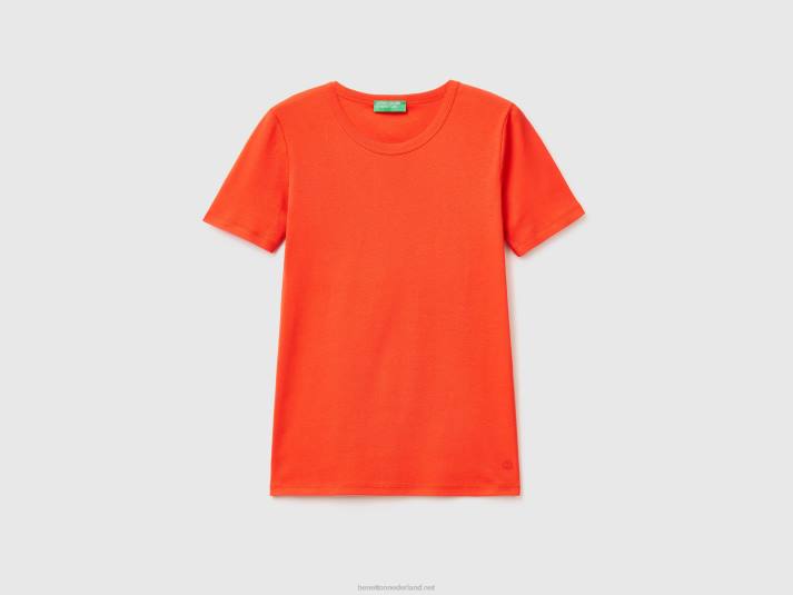 vrouwen Benetton T-shirt van lang vezelkatoen rood 4R623834