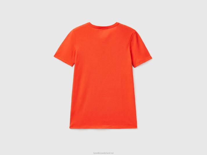 vrouwen Benetton T-shirt van lang vezelkatoen rood 4R623834