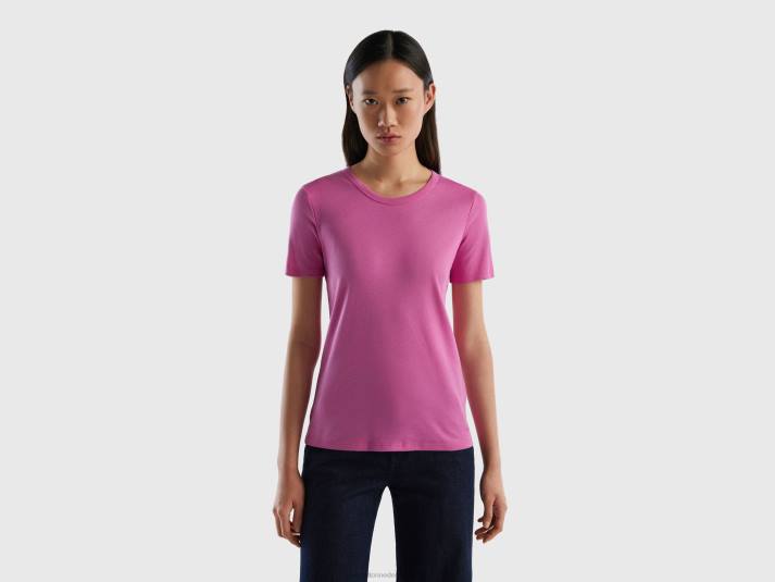 vrouwen Benetton T-shirt van lang vezelkatoen roze 4R623777