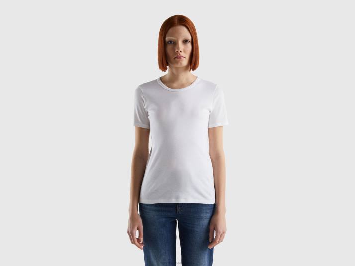 vrouwen Benetton T-shirt van lang vezelkatoen wit 4R623901