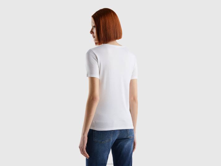 vrouwen Benetton T-shirt van lang vezelkatoen wit 4R62452